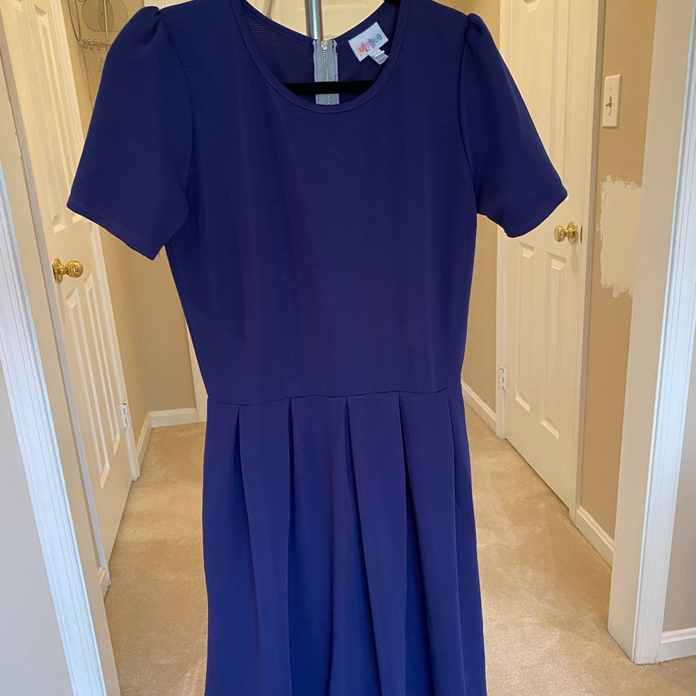 Lularoe Fit-and-Flare Navy Zip Dress (L, EUC)